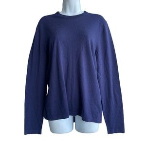 Neiman Marcus Cashmere Crew Neck Top Women's M Navy Blue Long Sleeve Preppy
